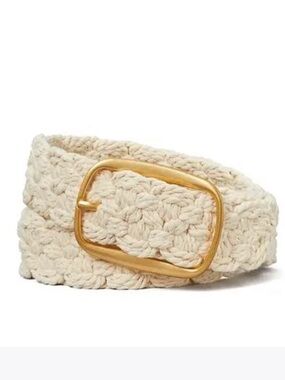NWT Tory Burch Logo Macramé Braided Belt with Gold Buckle Natural Size M/L